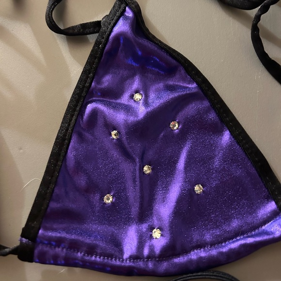NWOT Sexy Lilac Metallic Crystal Thong Model Dancer Stripper Made in USA Bikini - Picture 6 of 10